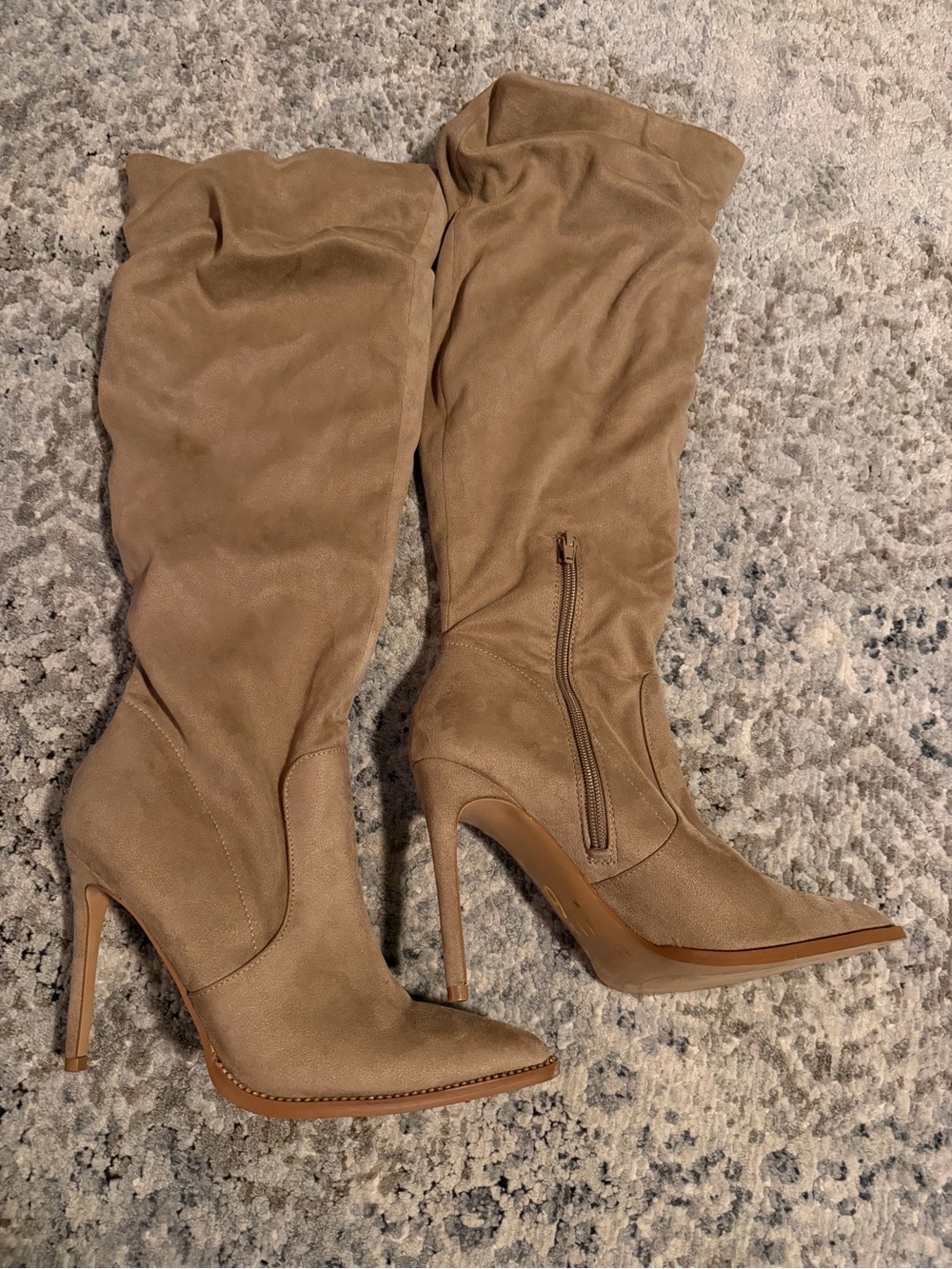 Mix No. 6 Tall Slouchy Pointed-Toe Stiletto Boots in Tan